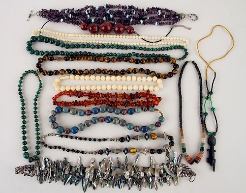 COLLECTION OF 13 BEADED COSTUME JEWELRY