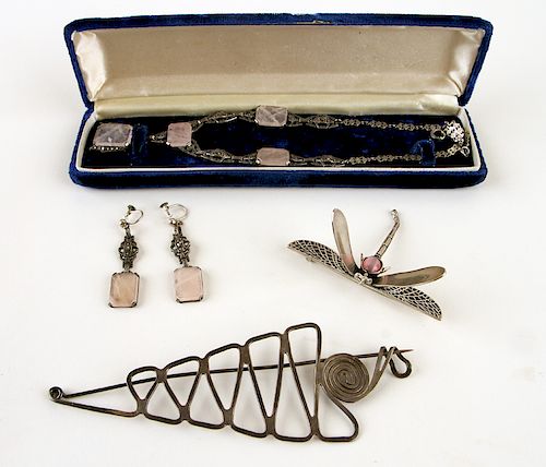 5 PC. COLLECTION OF SILVER JEWELRY ART