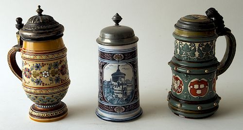 THREE GERMAN METTLACH LIDDED BEER 38b443