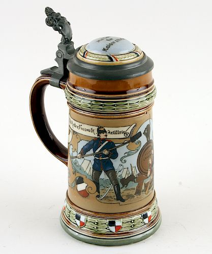 GERMAN METTLACH LIDDED BEER STEIN