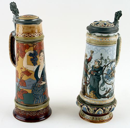 TWO GERMAN METTLACH LIDDED BEER 38b462