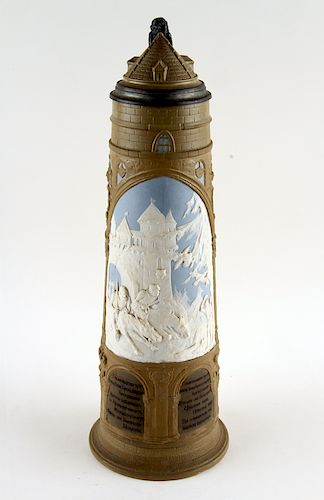 GERMAN METTLACH LIDDED CAMEO BEER