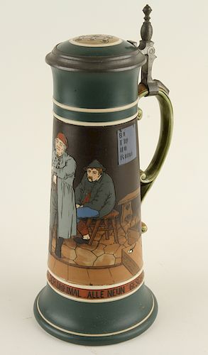 GERMAN METTLACH LIDDED BEER STEIN