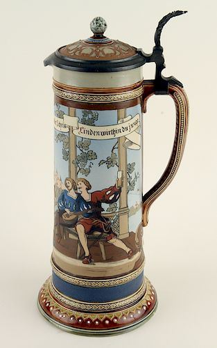 GERMAN METTLACH LIDDED BEER STEIN