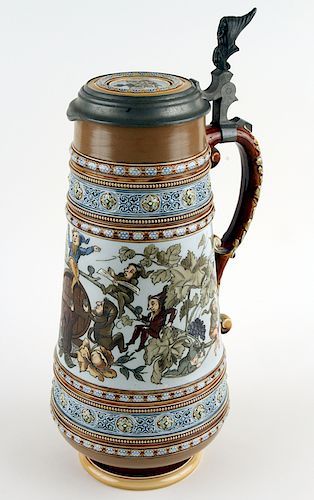 GERMAN METTLACH LIDDED BEER STEIN