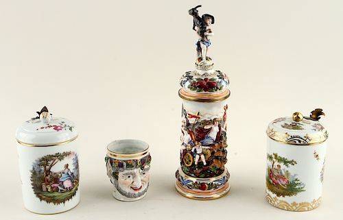 FOUR CONTINENTAL PORCELAIN LIDDED