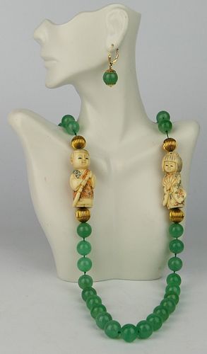 CHINESE JADEITE 14KT Y GOLD NETSUKE 38b592