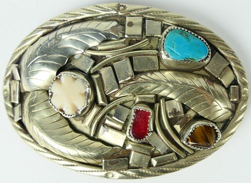 VINTAGE NAVAJO STERLING AND JEWELED 38b5a1