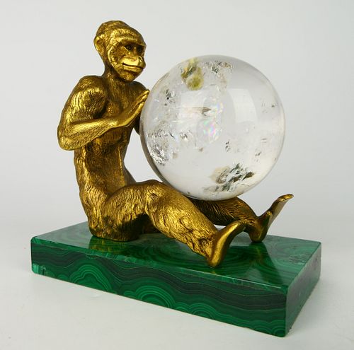 GILT BRONZE MONKEY HOLDING A QUARTZ 38b5b0