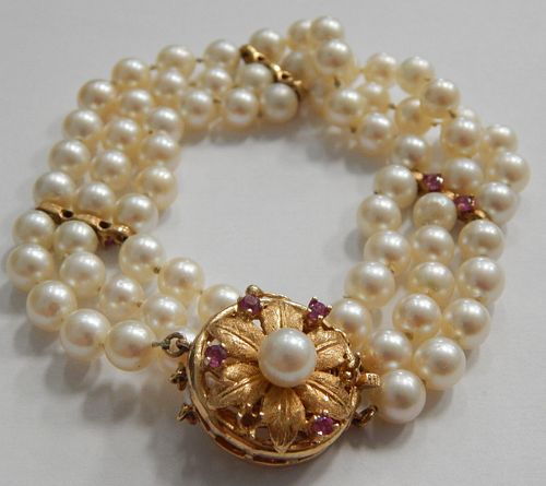 VTG 14K YG CLASP PEARL RUBY 3 38b5bb