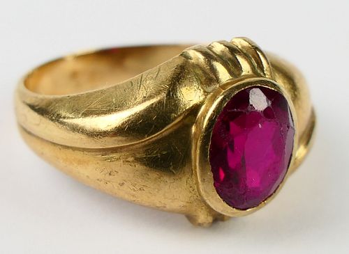 GENTS ANTIQUE 10KT Y GOLD AND RUBY