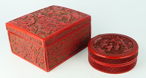 2 CHINESE CINNABAR LACQUERED COVERED
