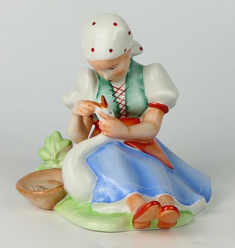 ZSOLNAY PORCELAIN GIRL WITH DUCK  38b653