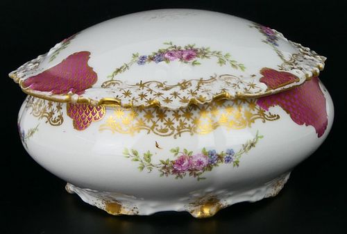 ANTIQUE LIMOGE HAND PAINTED COVERED
