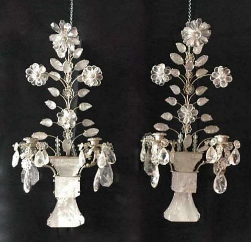 PAIR OF CLEAR ROCK CRYSTAL FLORAL 38b6a2