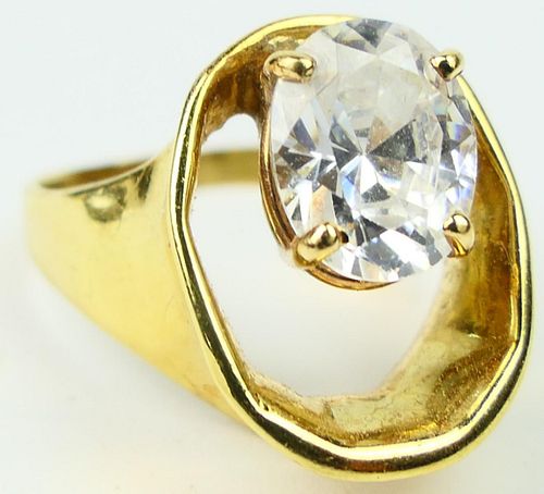 18KT YELLOW GOLD & LARGE FAUX DIAMOND