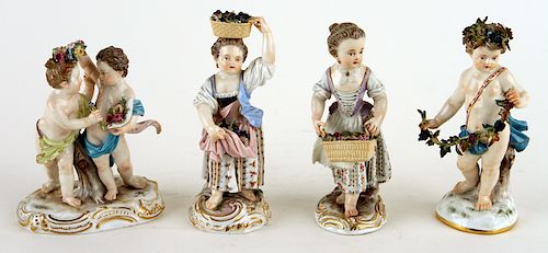 FOUR ANTIQUE MEISSEN PORCELAIN