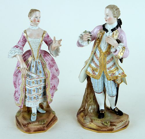 TWO ANTIQUE MEISSEN PORCELAIN FIGURES