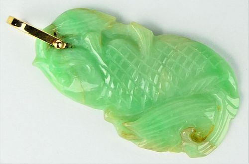 VTG CHINESE 14K YG BALE FISH GREEN 38b81b