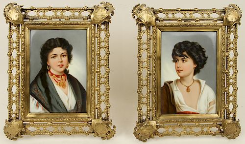 PAIR PAINTED PORCELAIN PORTRAIT 38b82f