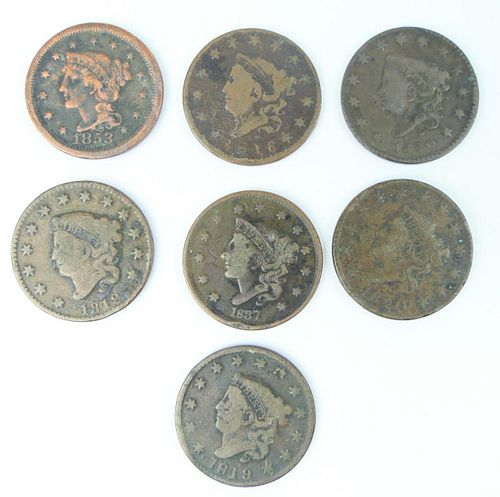 LOT OF (7) U.S. LARGE ONE CENT COINSTo