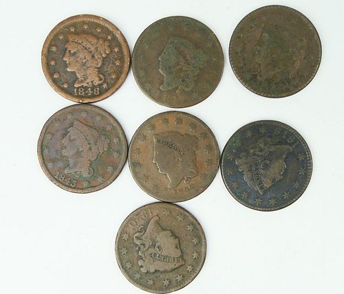 LOT OF (7) U.S. LARGE ONE CENT