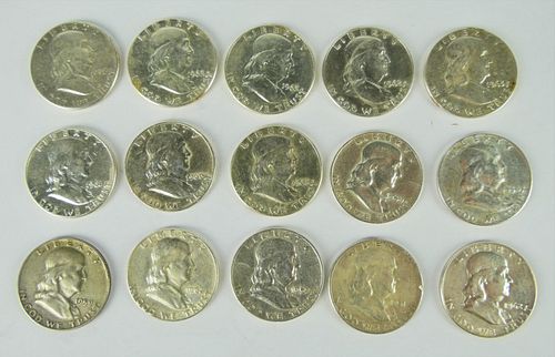 LOT OF (15) U.S. FRANKLIN HALF DOLLARSWe