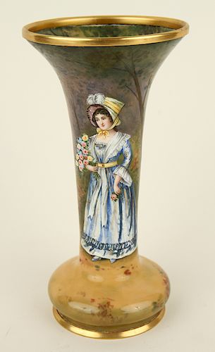 FRENCH ENAMEL ON COPPER VASE SIGNED