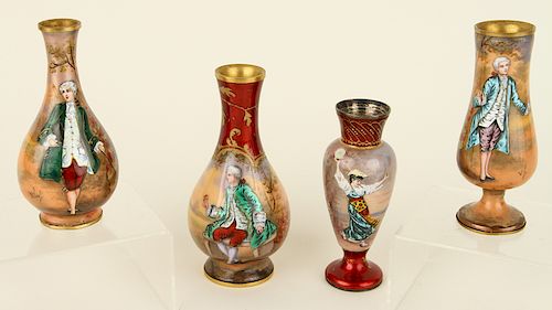 COLLECTION 4 FRENCH ENAMELED VASES 38b8a2