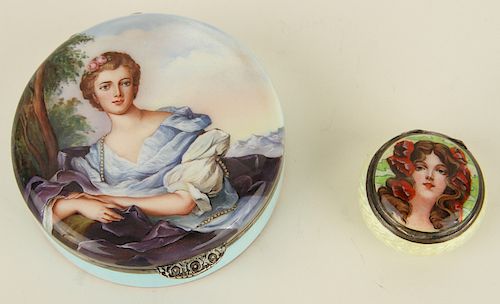 TWO SILVER AND ENAMELED BOXES ENGLISH