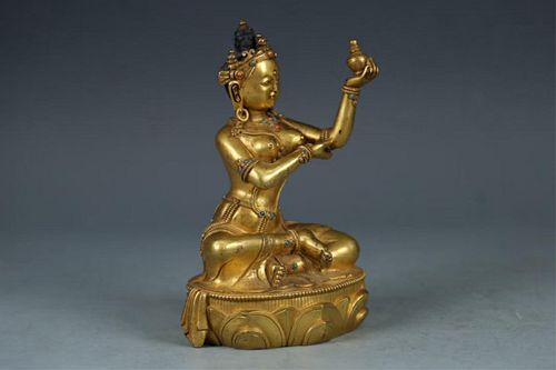 CHINESE BRONZE BUDDHA W INLAY 38b8bb