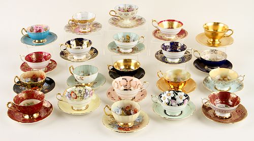 21 HAND PAINTED PORCELAIN TEA CUPS AND