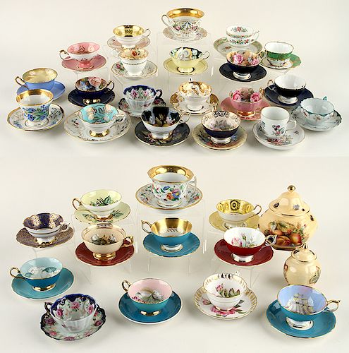 32 HAND PAINTED PORCELAIN TEA CUPS AND