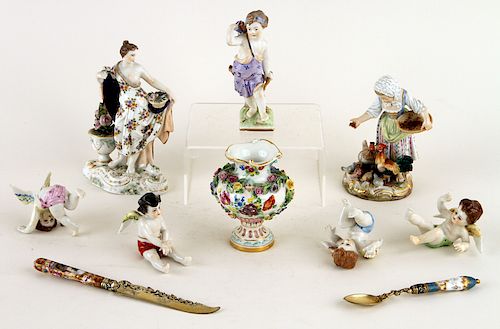 10 ANTIQUE MEISSEN AND OTHER PORCELAIN