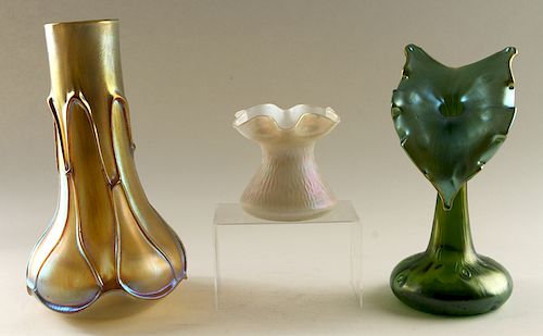 THREE MARKED LOETZ IRIDESCENT ART GLASS