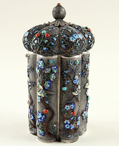 CHINESE SILVER FILIGREE TEA CADDY 38b968