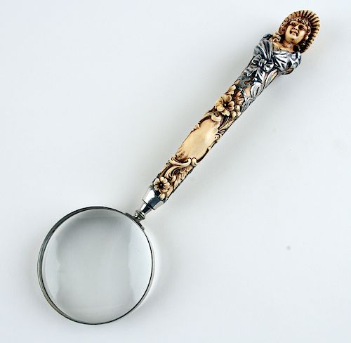 SILVER MOUNTED BONE HANDLED MAGNIFYING 38b96b