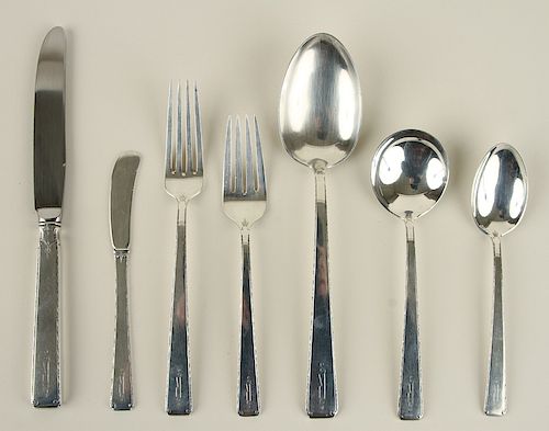 53PC TOWLE ART DECO STERLING FLATWARE