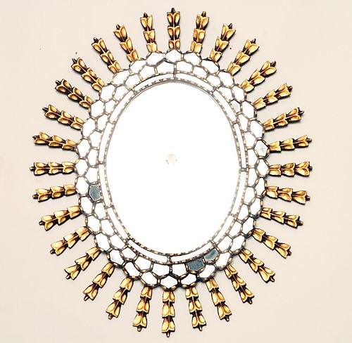 OVAL SUNBURST MIRROR LEAF FORM