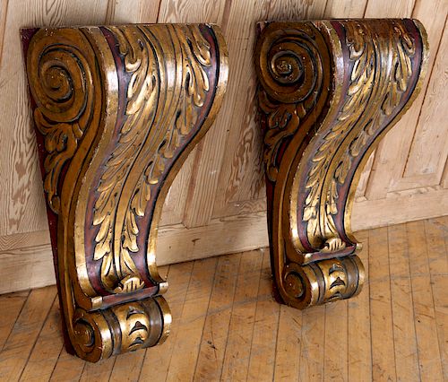 PAIR PAINTED GILT CARVED MAHOGANY 38b9dc