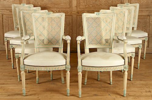 SET 8 PAINTED FRENCH DINING CHAIRS