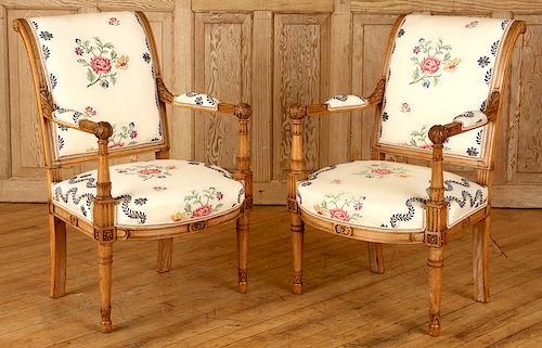 PAIR LOUIS XVI STYLE UPHOLSTERED