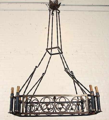 FRENCH WROUGHT IRON 8 LIGHT CHANDELIER 38ba1b