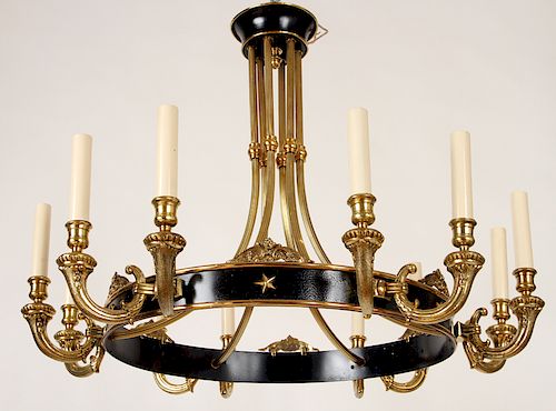 RESTORED 12 ARM JANSEN BRASS CHANDELIER