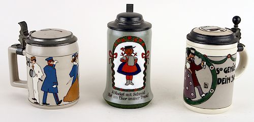 3 MARKED GERMAN METTLACH PORCELAIN BEER