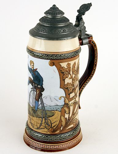 GERMAN METTLACH LIDDED BEER STEIN #1566