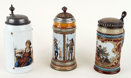 3 MARKED GERMAN METTLACH PORCELAIN BEER