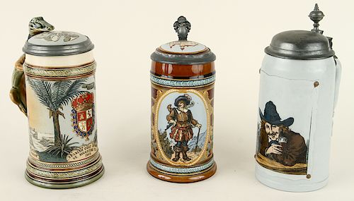 3 MARKED GERMAN METTLACH PORCELAIN BEER