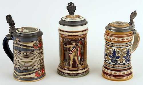 3 MARKED GERMAN METTLACH PORCELAIN