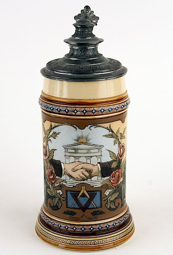 MARKED GERAMN METTLACH LIDDED BEER